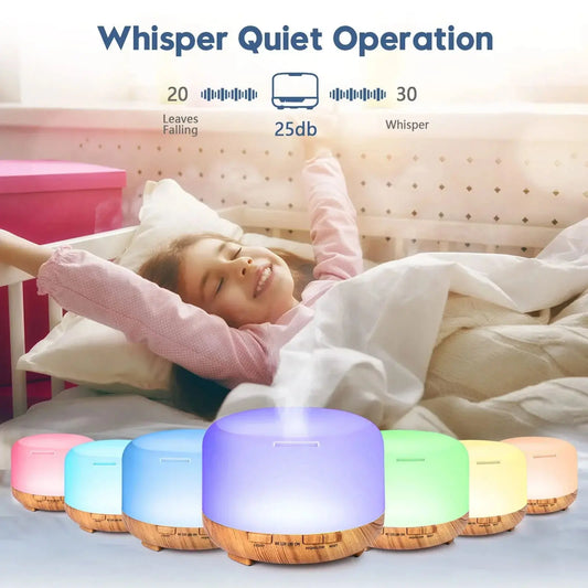 5V Aroma Diffuser Wood Grain Color 500ML 2A Essential Oil Aromatherapy Diffuser Humidifier with Remote Control for Home Office
